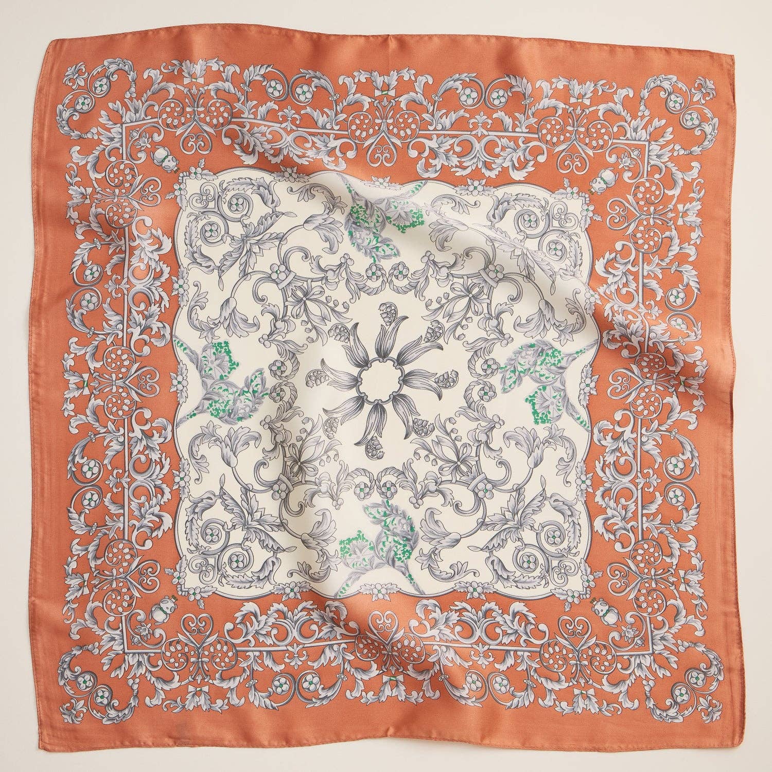 Baroque Print Silk-Texture Elegant Square Scarf