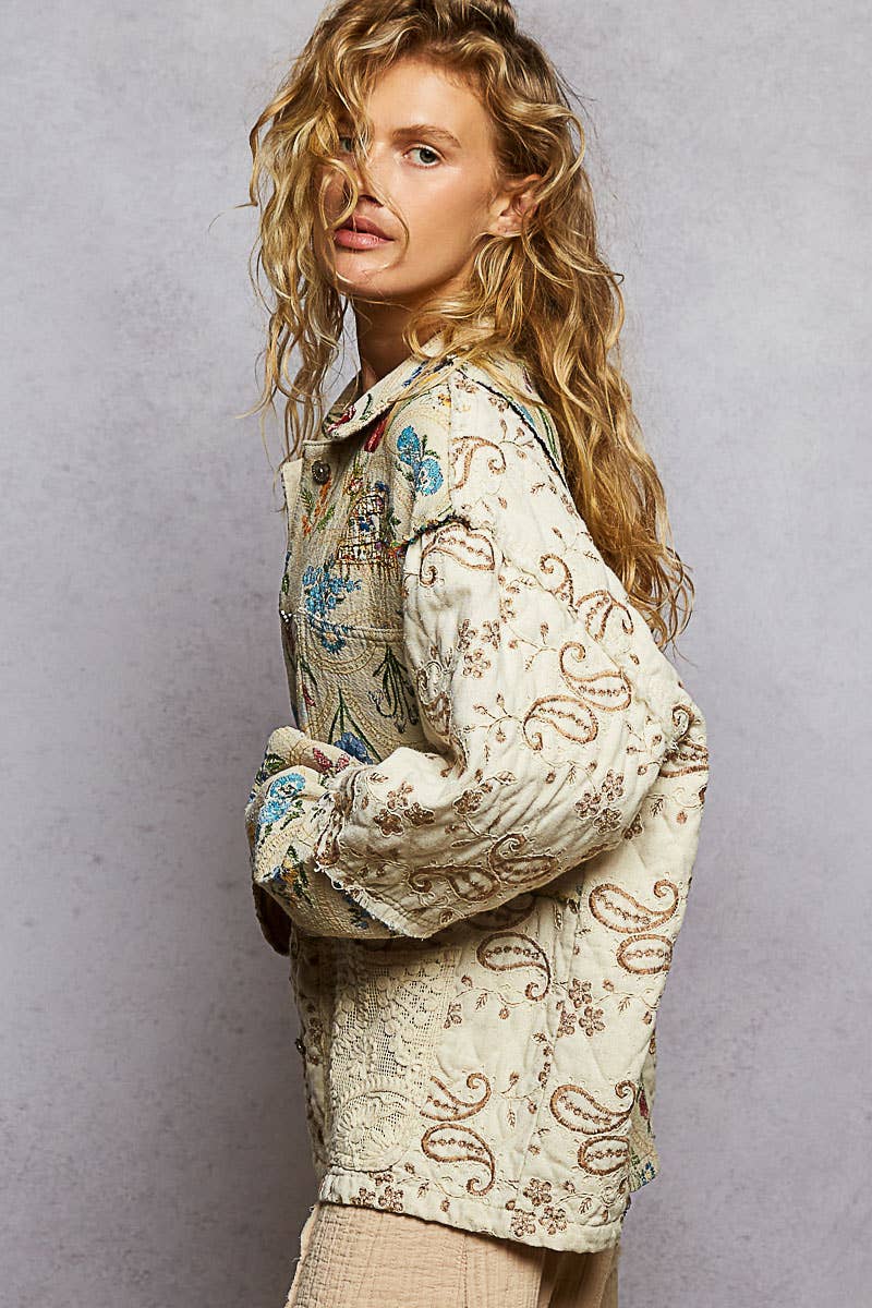 Raw edge jacquard jacket