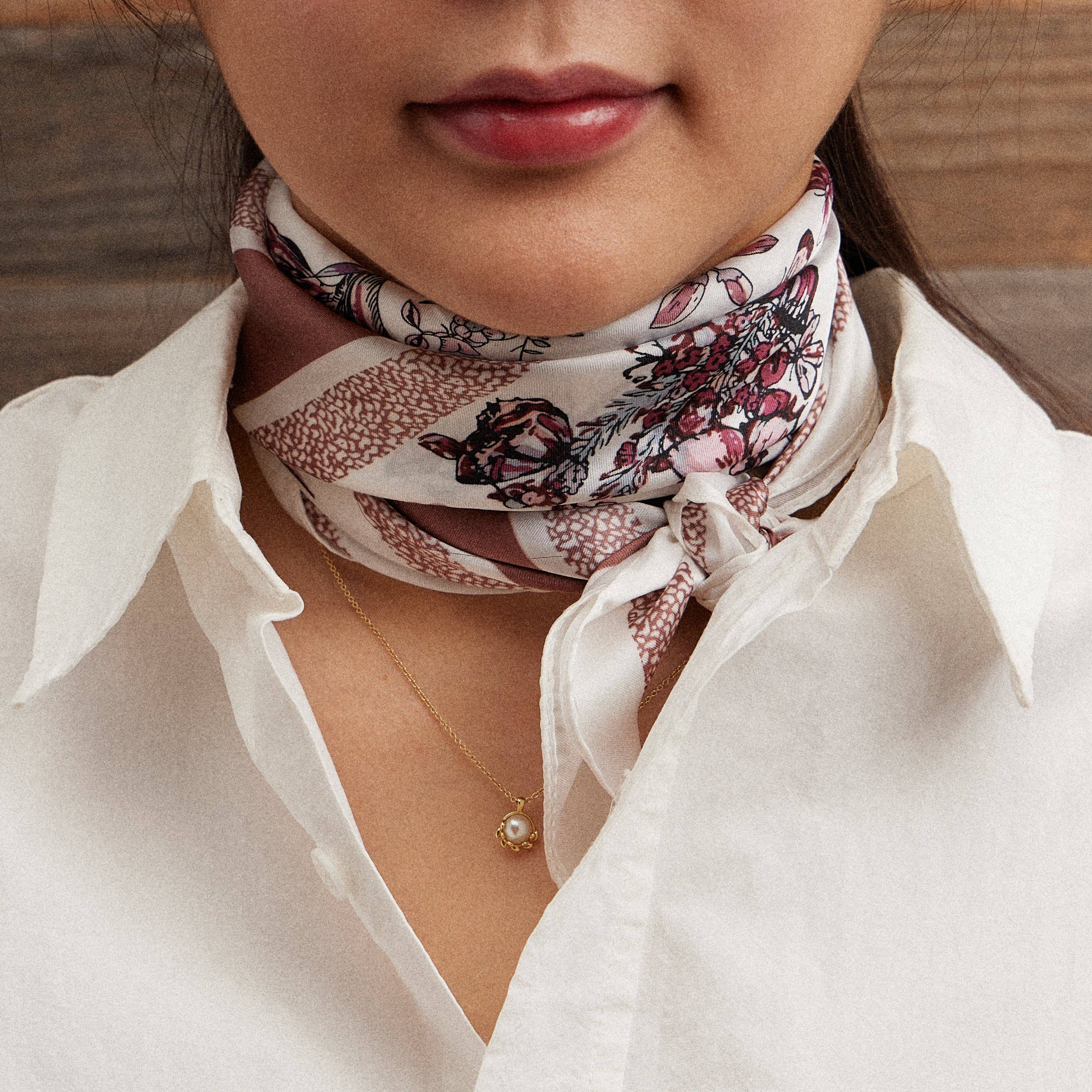 Floral Butterfly Silk Texture Square Scarf