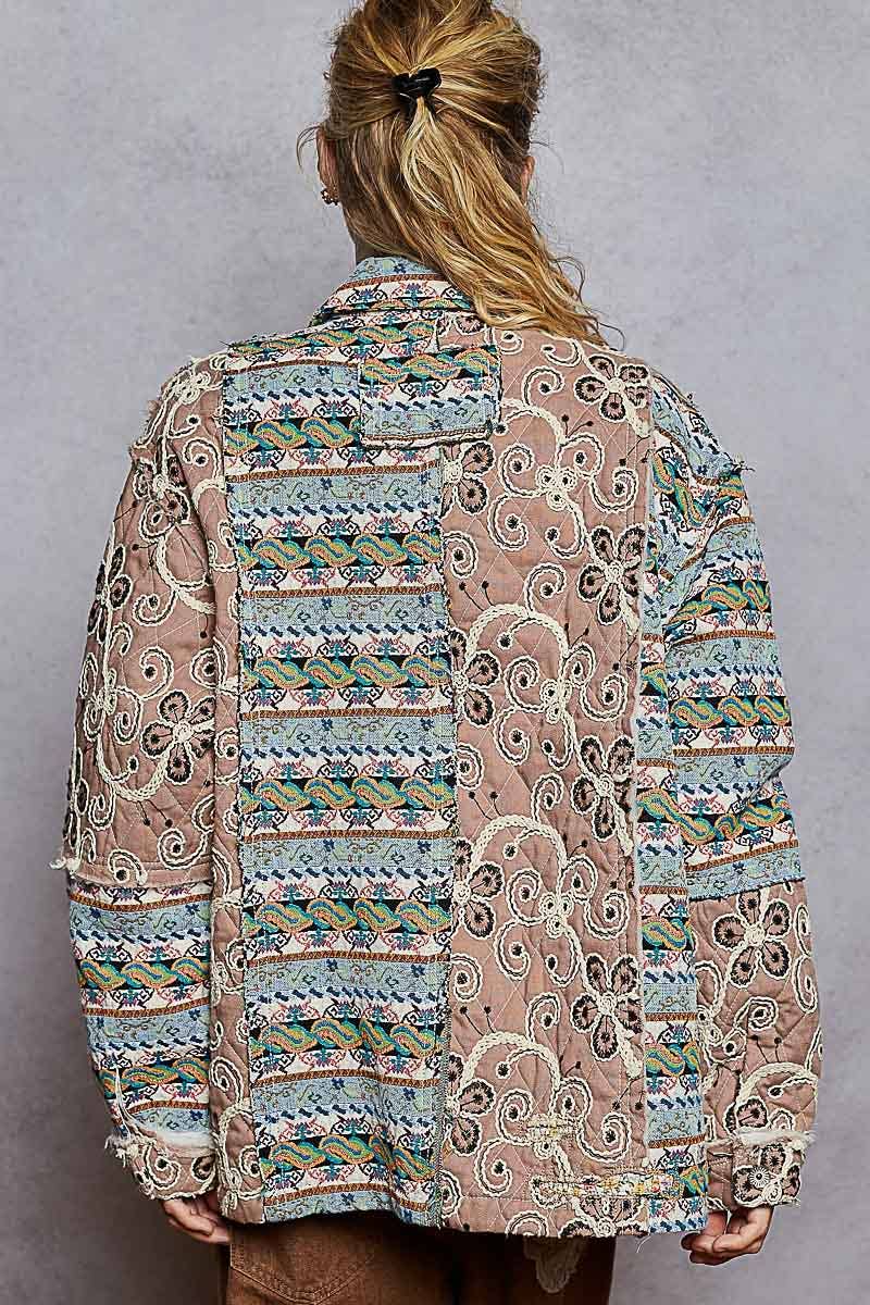 Raw edge jacquard jacket