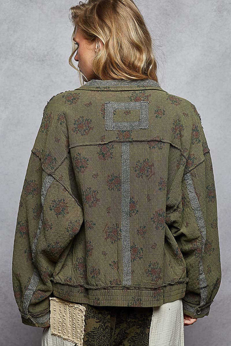 gauze trim floral jacket