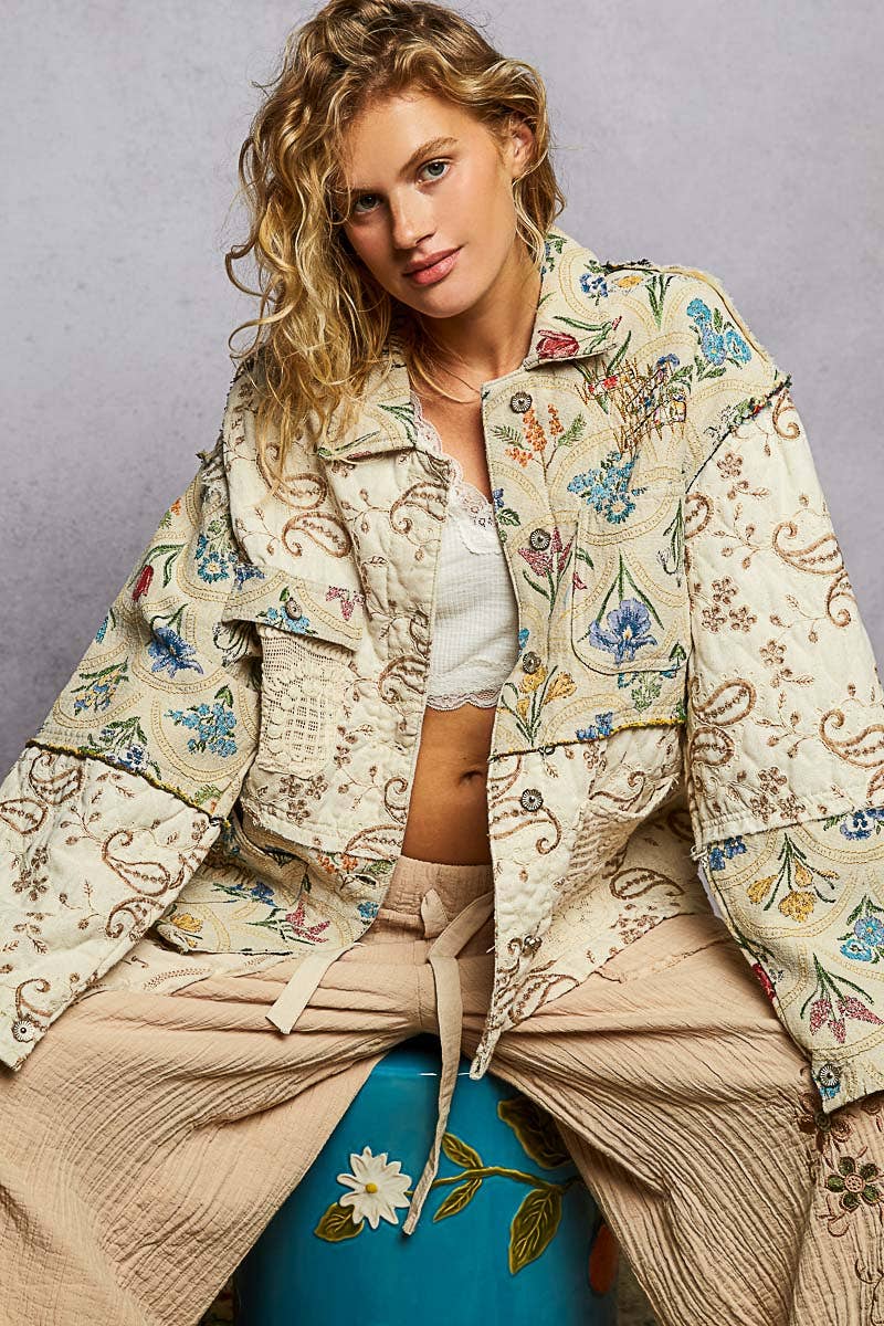 Raw edge jacquard jacket