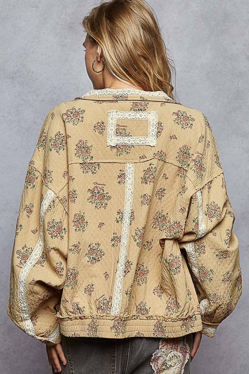 gauze trim floral jacket