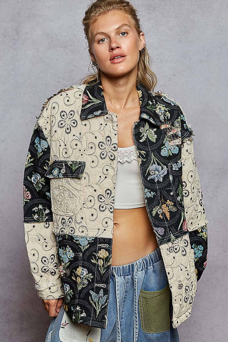 Raw edge jacquard jacket
