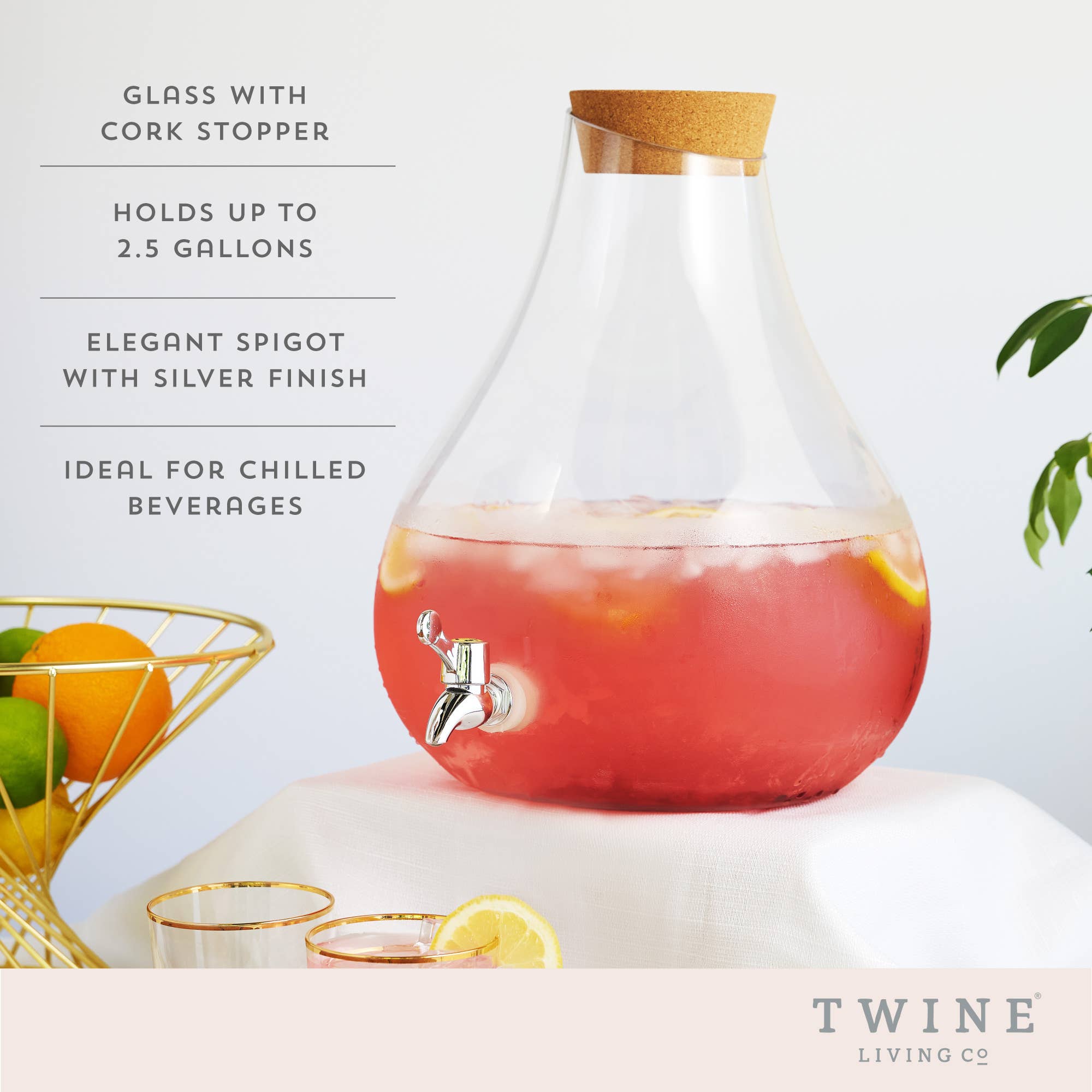 Pearl-Shaped Glass Beverage Dispenser w/ Cork Stopper