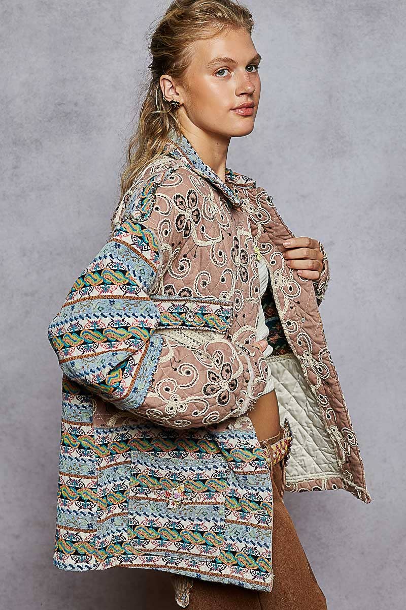 Raw edge jacquard jacket