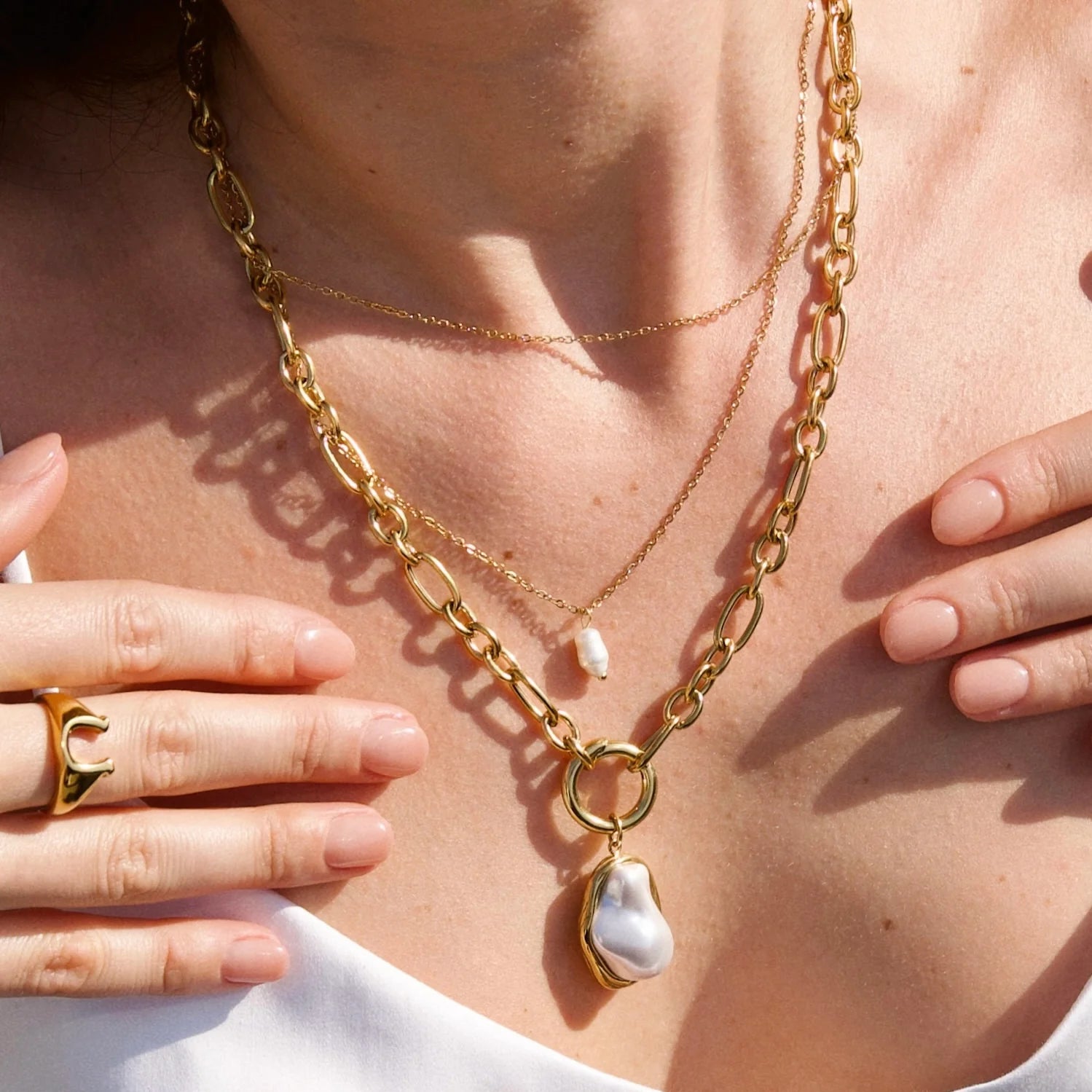 Jalen Double Chain Pearl Necklace