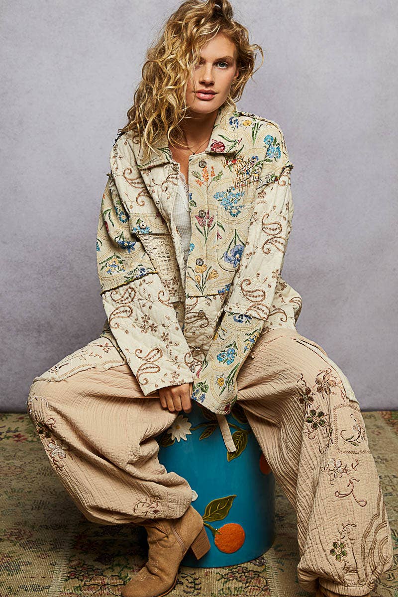 Raw edge jacquard jacket