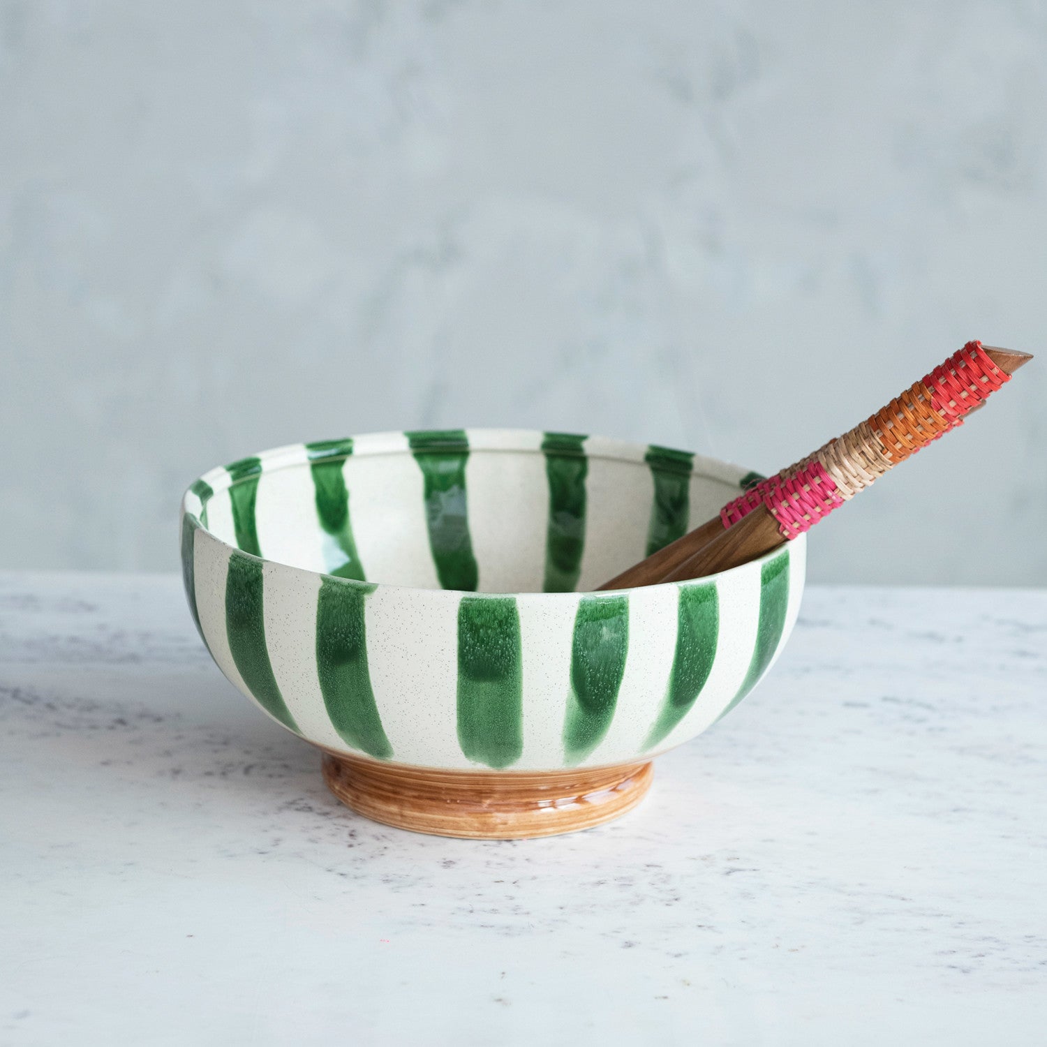 Green Striped Footed Bowl