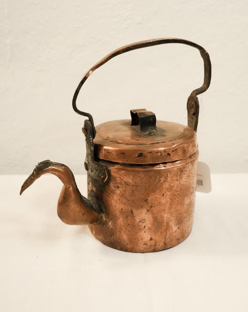 Antique 19th Century French Handmade Hand Hammered Copper Tea Kettle Pot