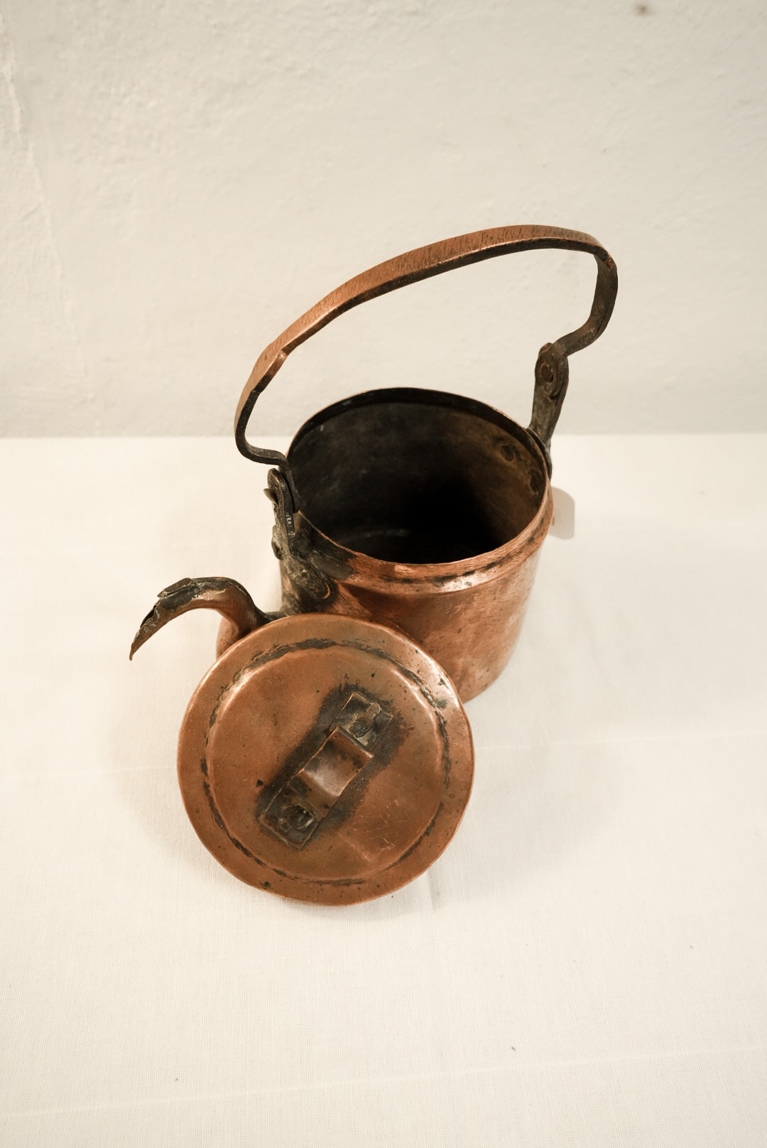 Antique 19th Century French Handmade Hand Hammered Copper Tea Kettle Pot