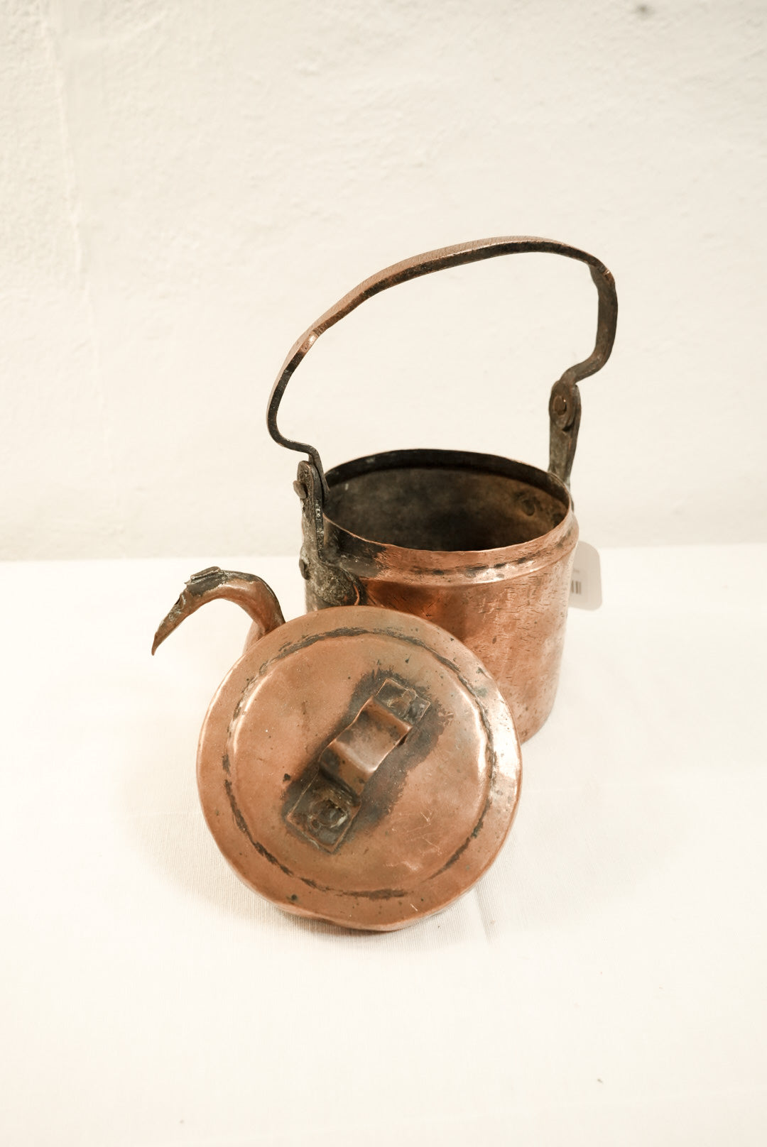 Antique 19th Century French Handmade Hand Hammered Copper Tea Kettle Pot