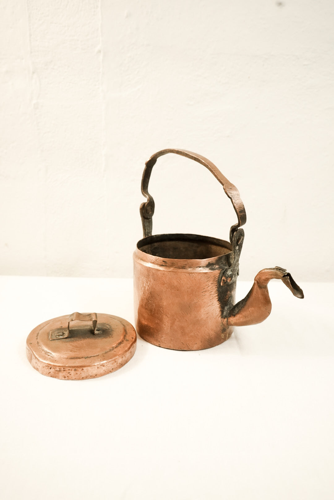 Antique 19th Century French Handmade Hand Hammered Copper Tea Kettle Pot