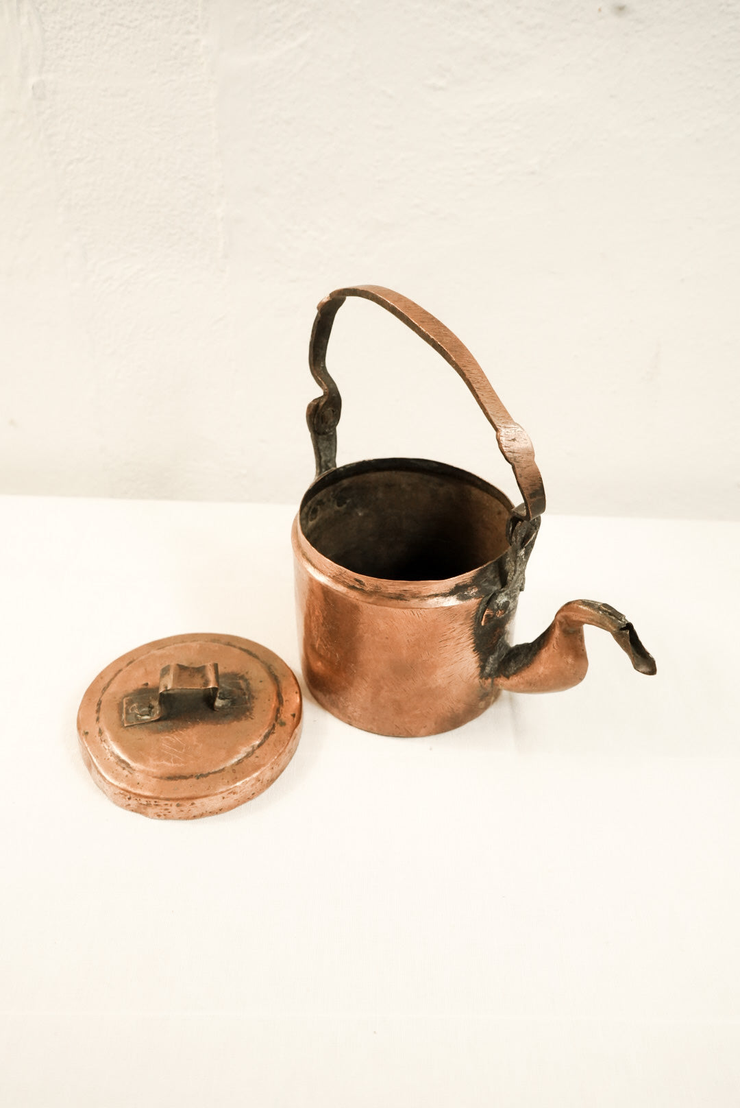 Antique 19th Century French Handmade Hand Hammered Copper Tea Kettle Pot