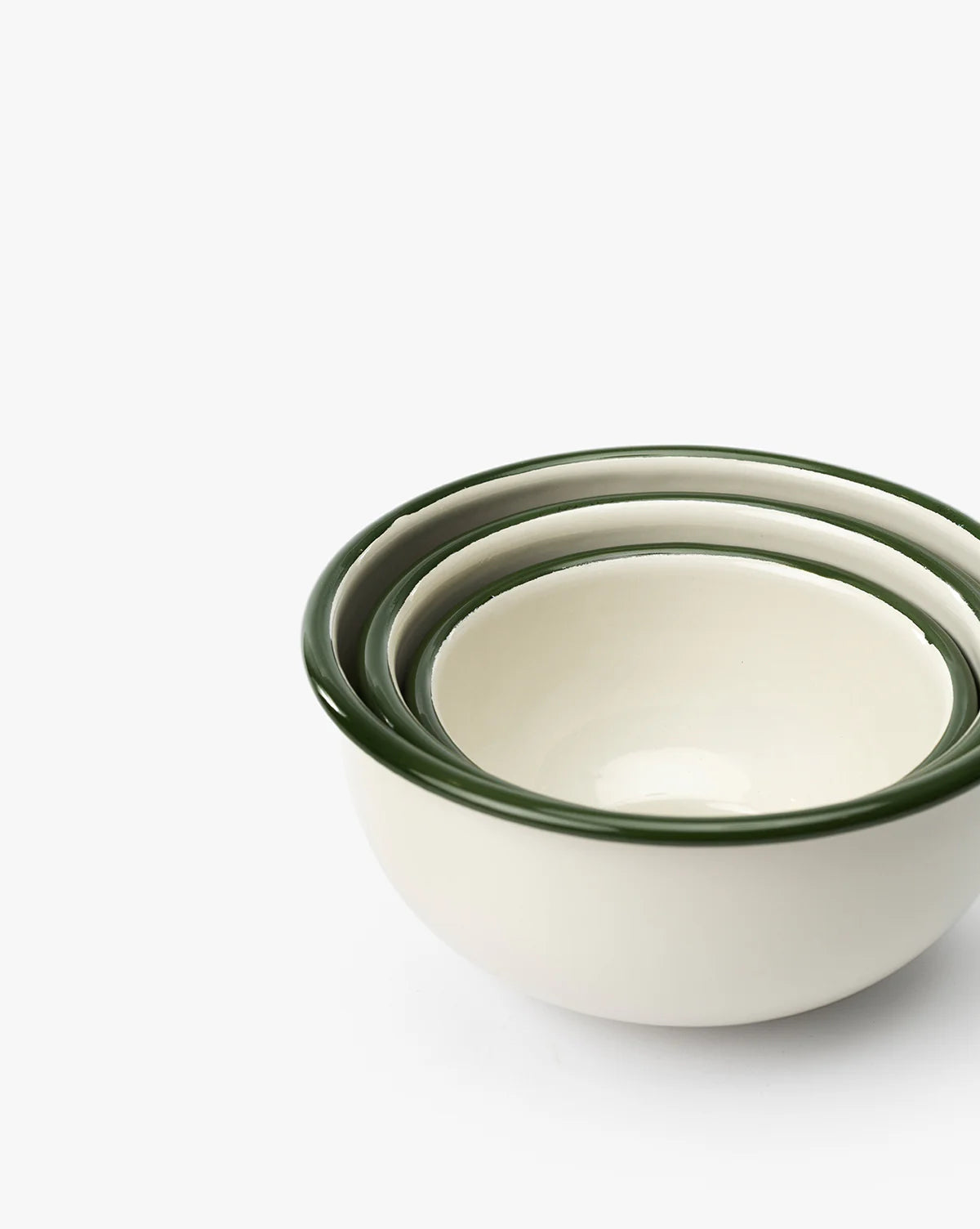 Green and White Enameled Bowl Set (3)