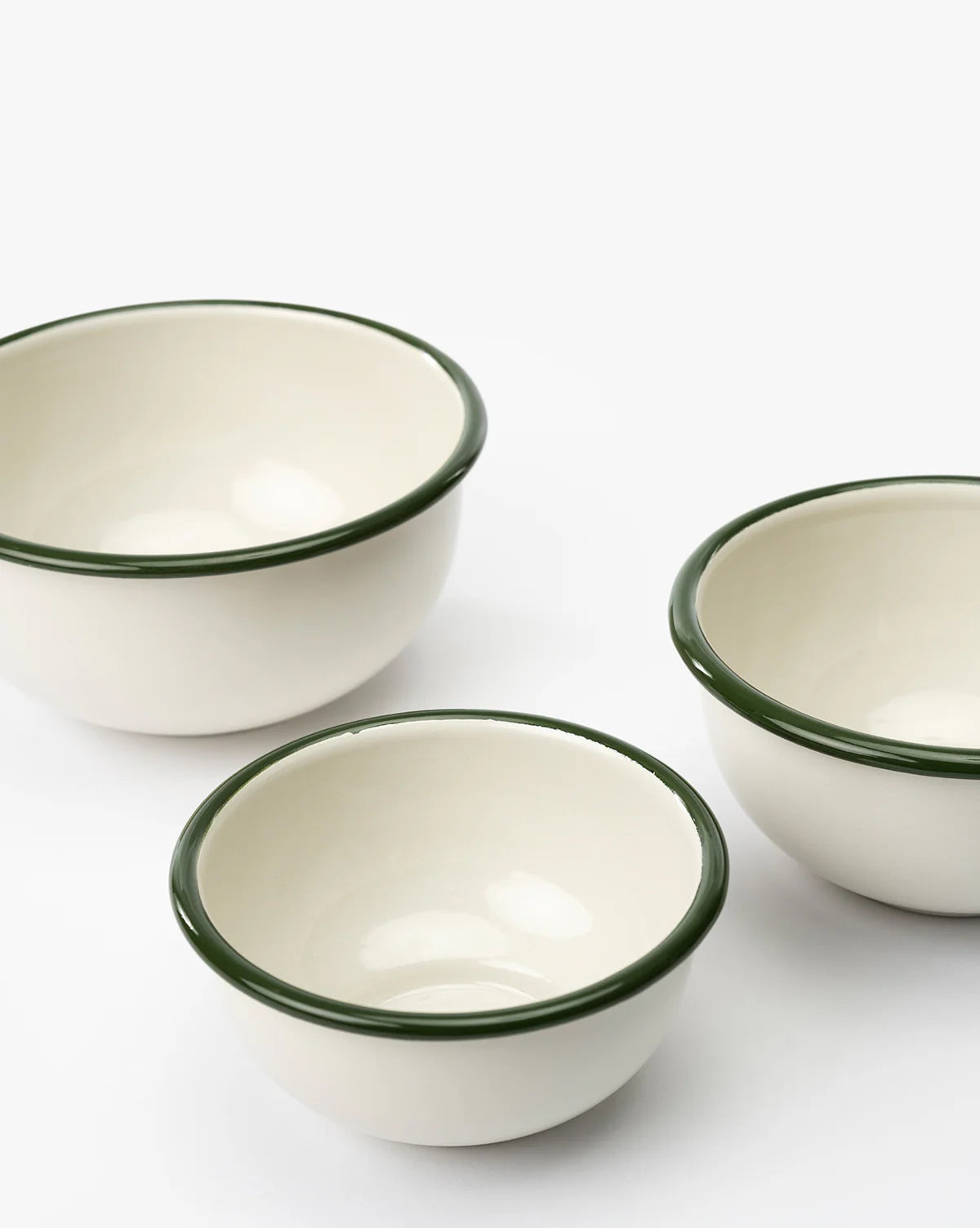 Green and White Enameled Bowl Set (3)