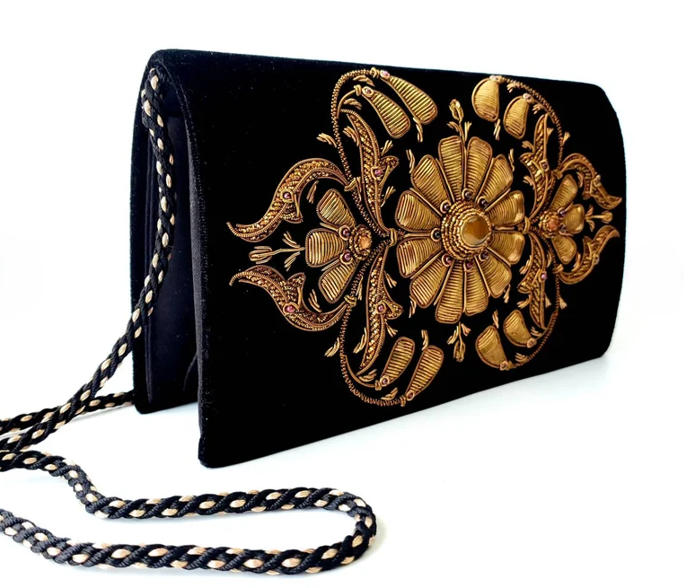 Brown Velvet Medallion Clutch