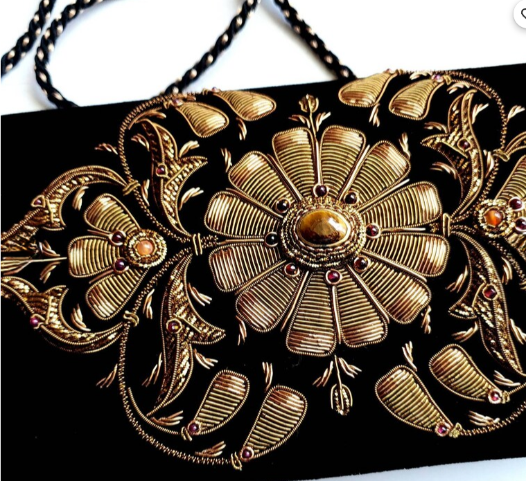 Brown Velvet Medallion Clutch