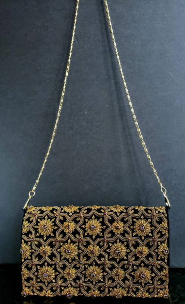 Black Silk Antique Gold Clutch