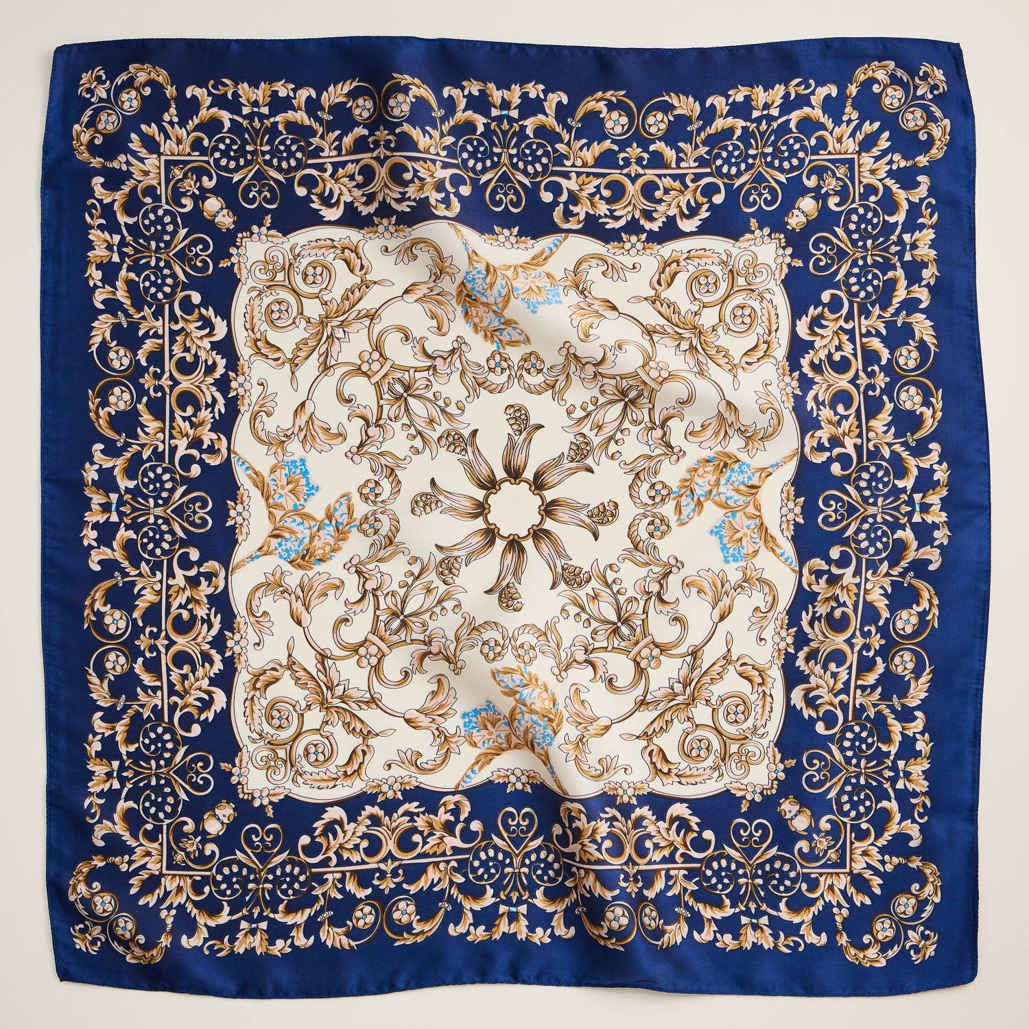 Baroque Print Silk-Texture Elegant Square Scarf