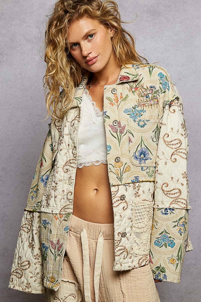 Raw edge jacquard jacket