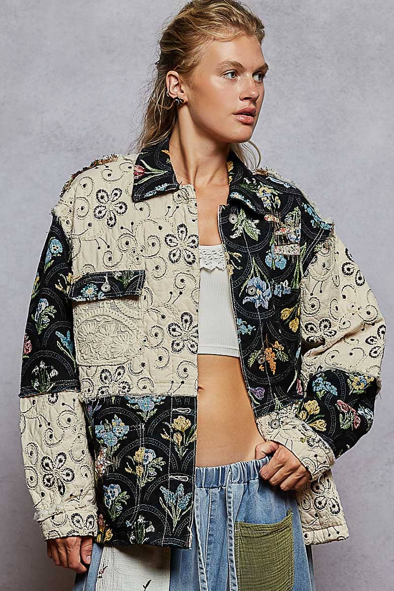 Raw edge jacquard jacket