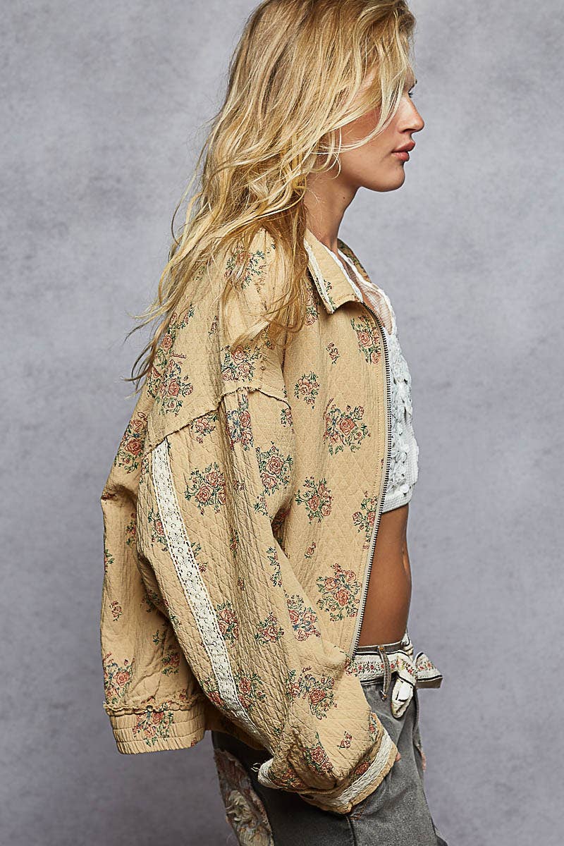 gauze trim floral jacket