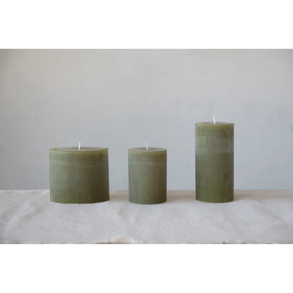 Olive Pleated Pillar Candle