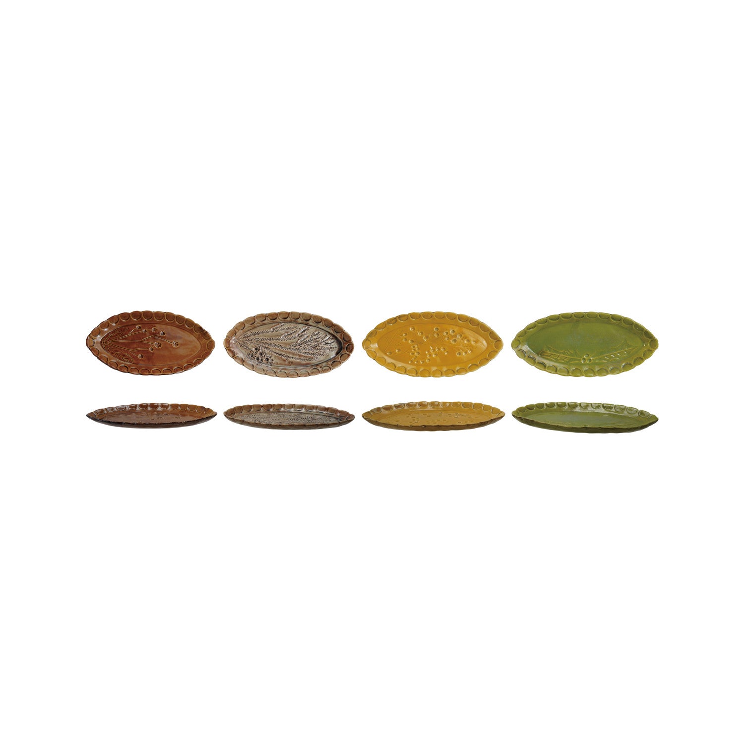 Debossed Oval Stoneware Scalloped Plate, 4 Styles (Each Will Vary) ©