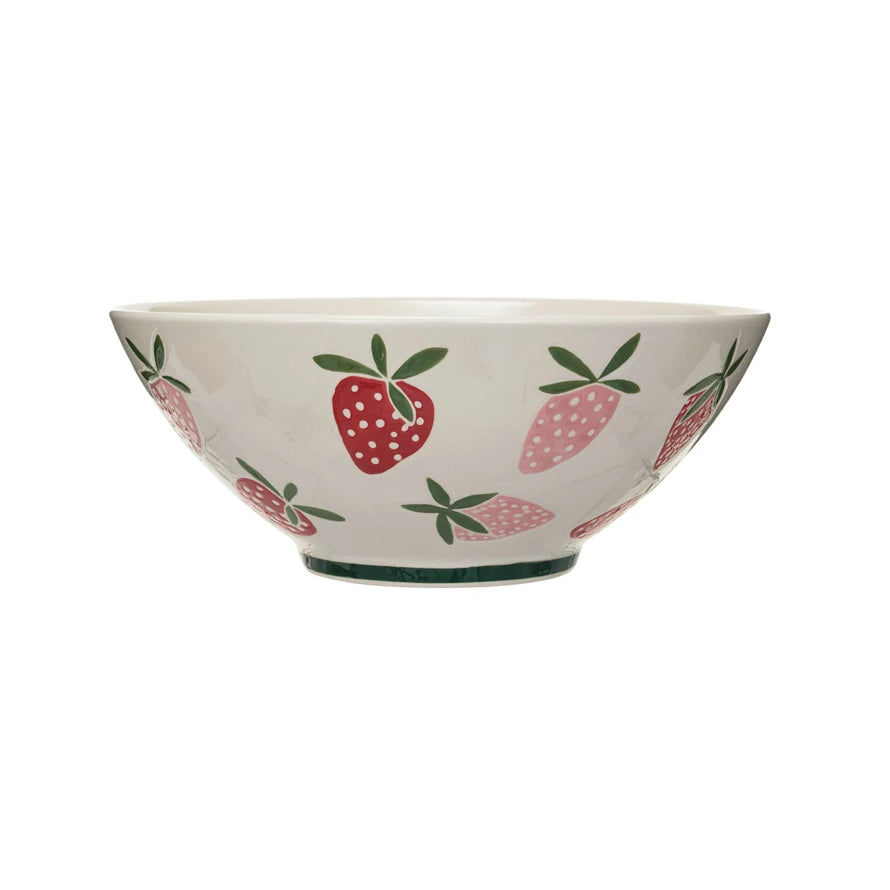 Hand-painted Strawberry Stoneware Bowl
