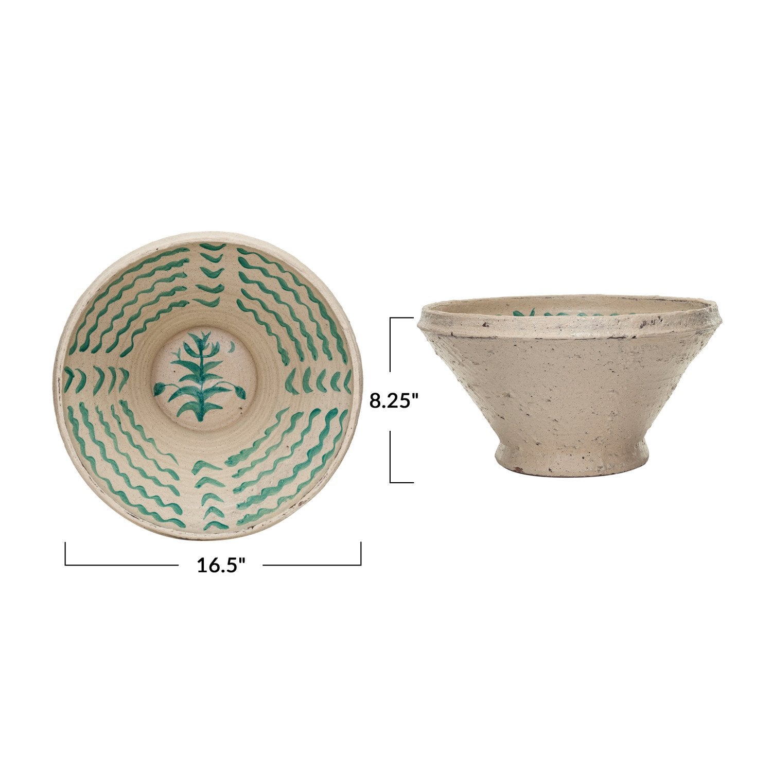 Decorative Hand-Painted Terra-cotta Bowl w/ Pattern (Each One Will Vary)