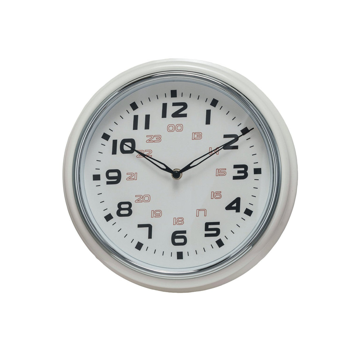 Metal Wall Clock, Chrome Finish, Cream Color (Requires 1-AA Battery)