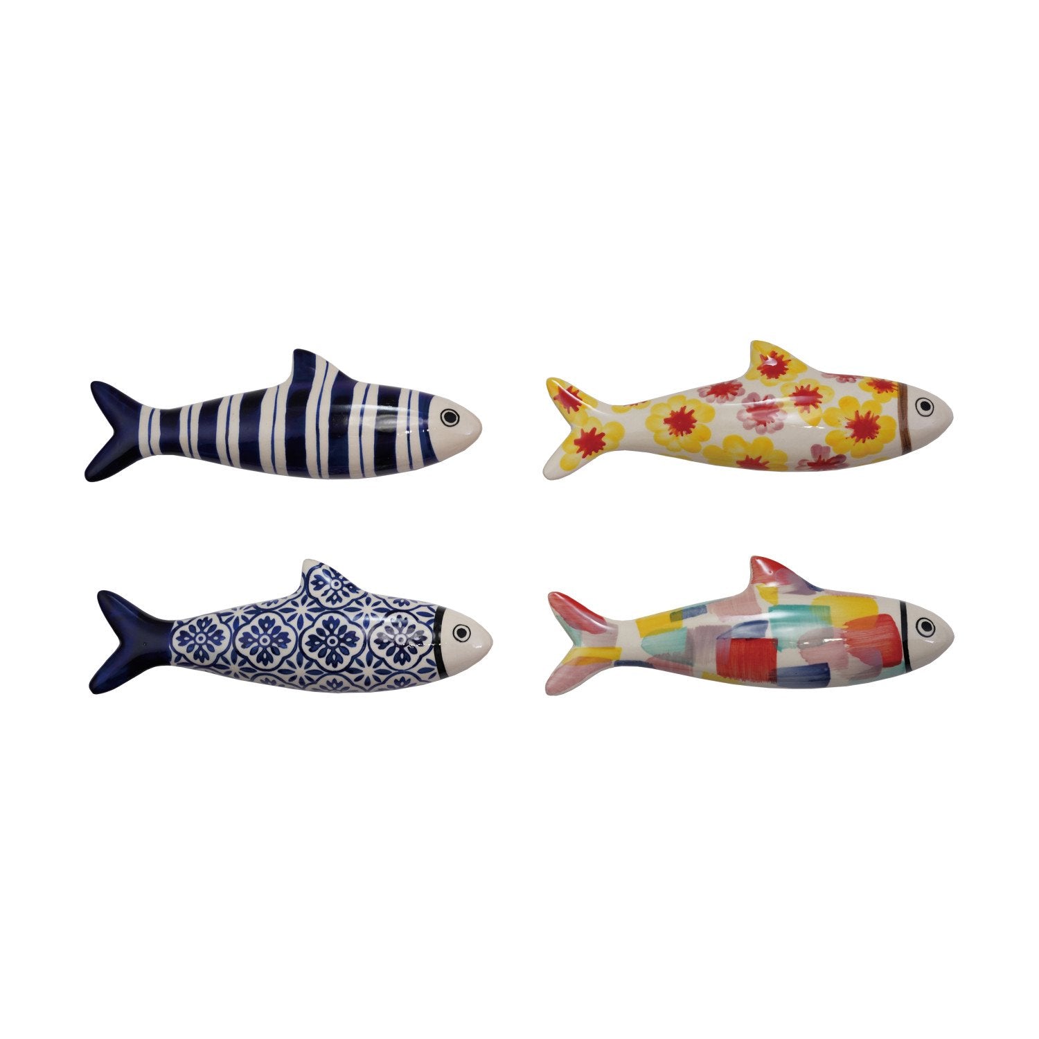 Hand-Painted Stoneware Fish Wall Décor, 4 Styles (Hangs or Sits)