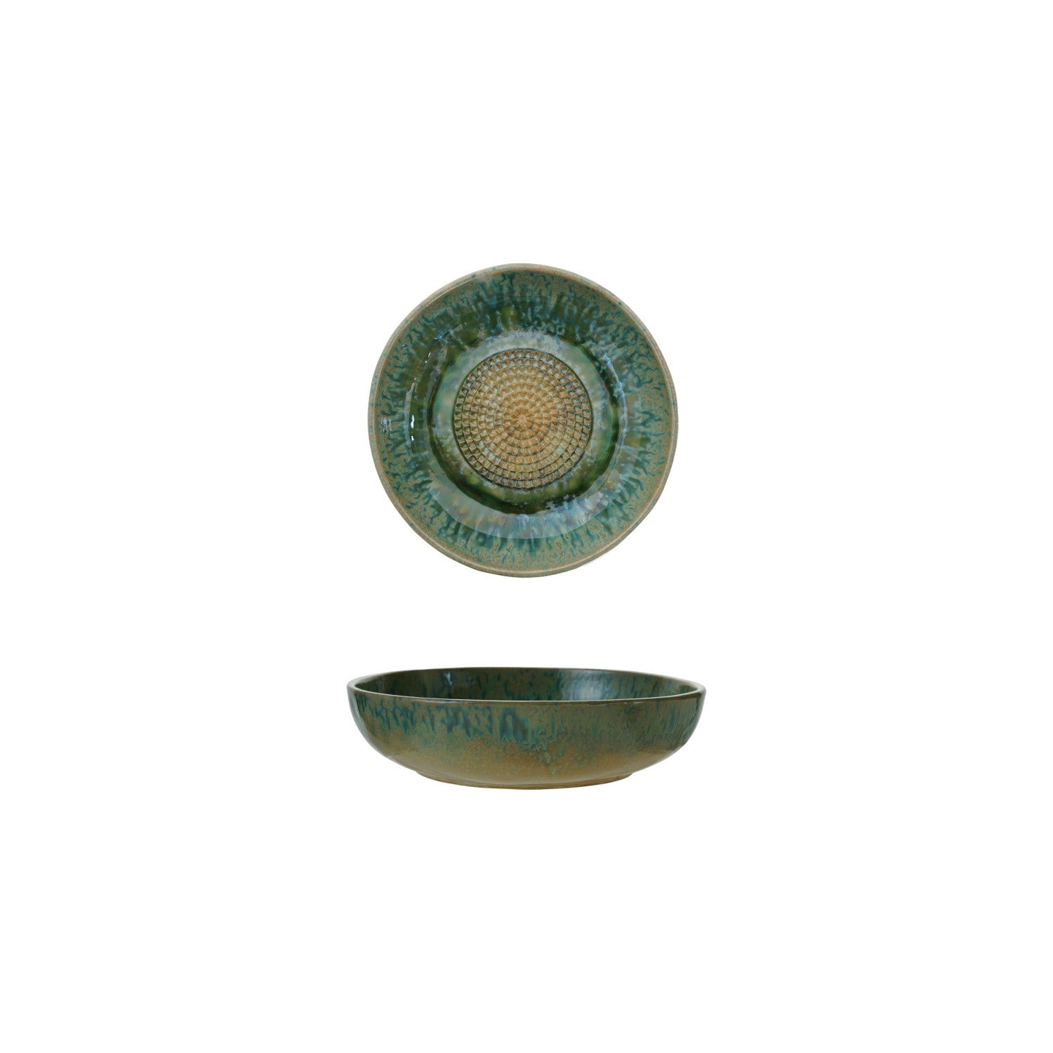 Stoneware Garlic/Ginger Grater Bowl, Green & Blue (Each One Will Vary)