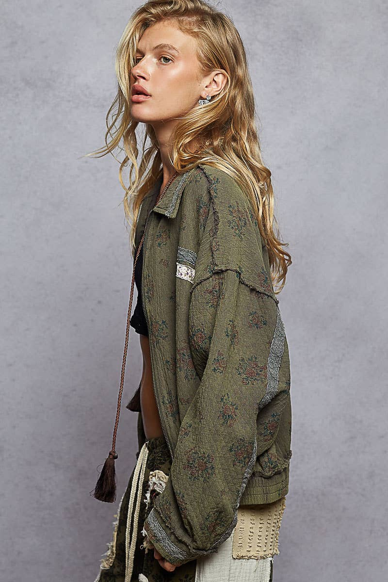 gauze trim floral jacket