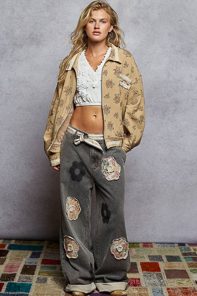 gauze trim floral jacket