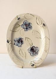 Stoneware Platter w/Flowers