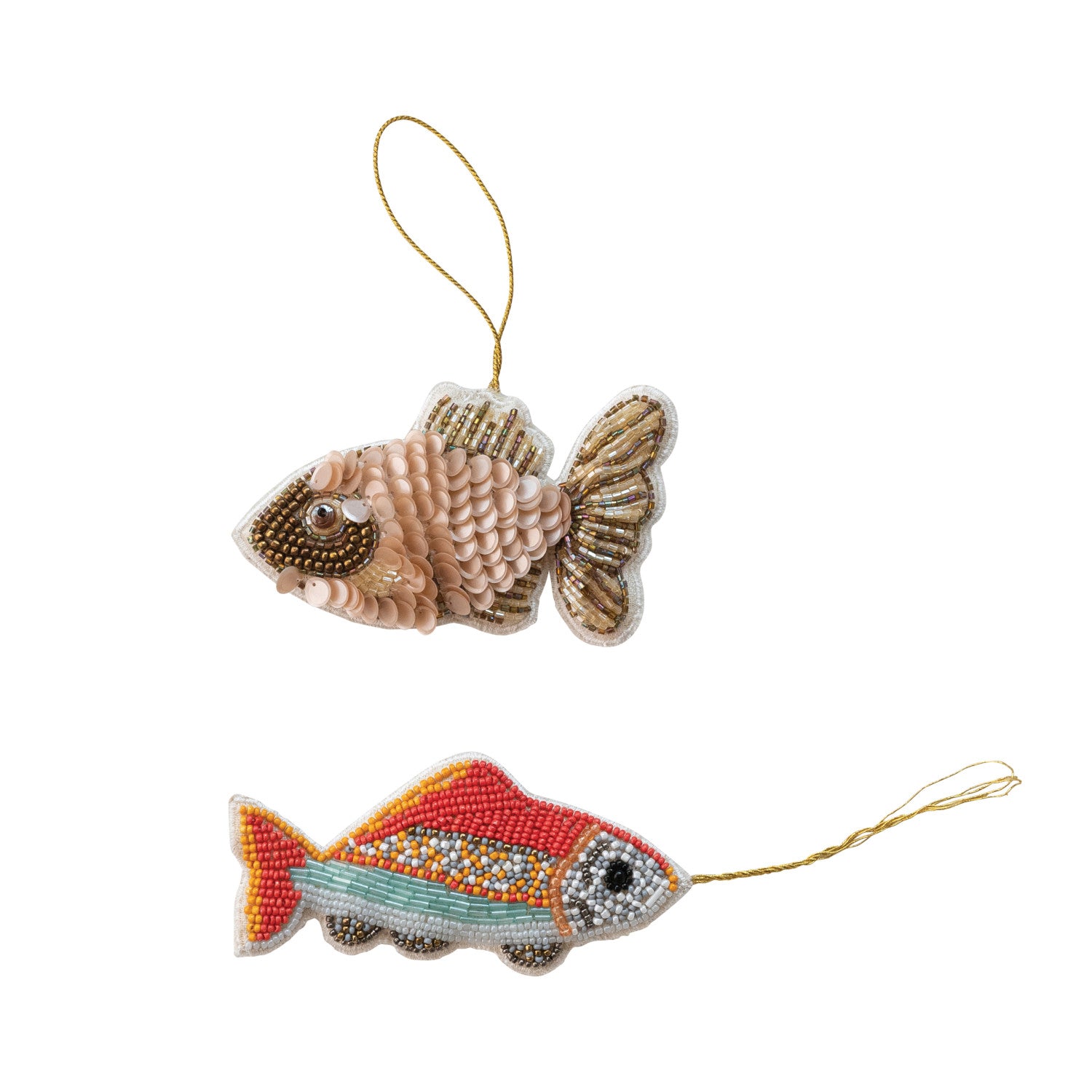 Handmade Beaded Fabric Fish Ornament with Sequins, 2 Styles