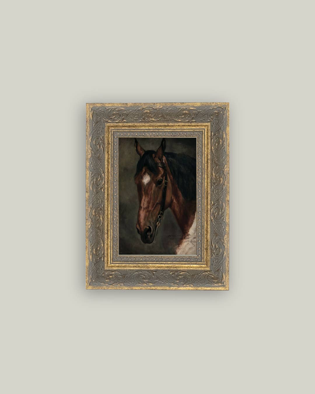 Horse Portrait Framed Antique Art