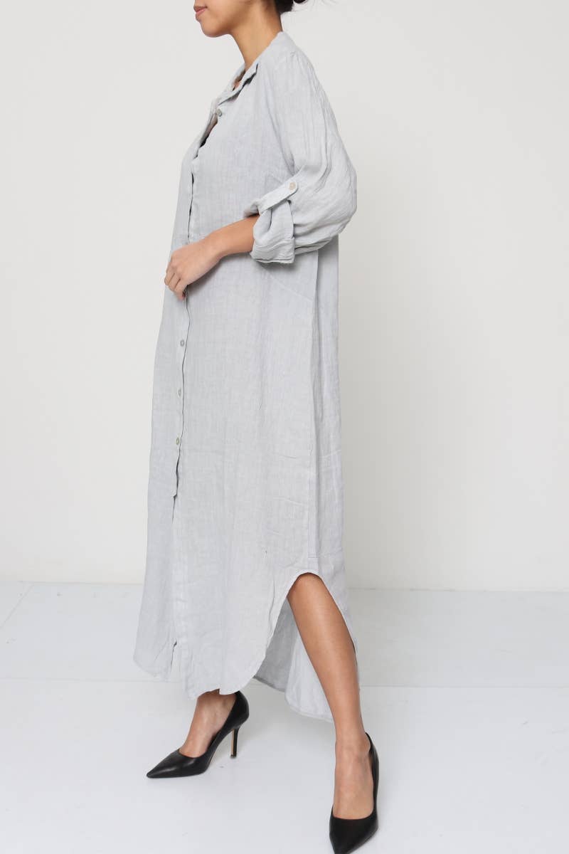 Linen long shirt dress