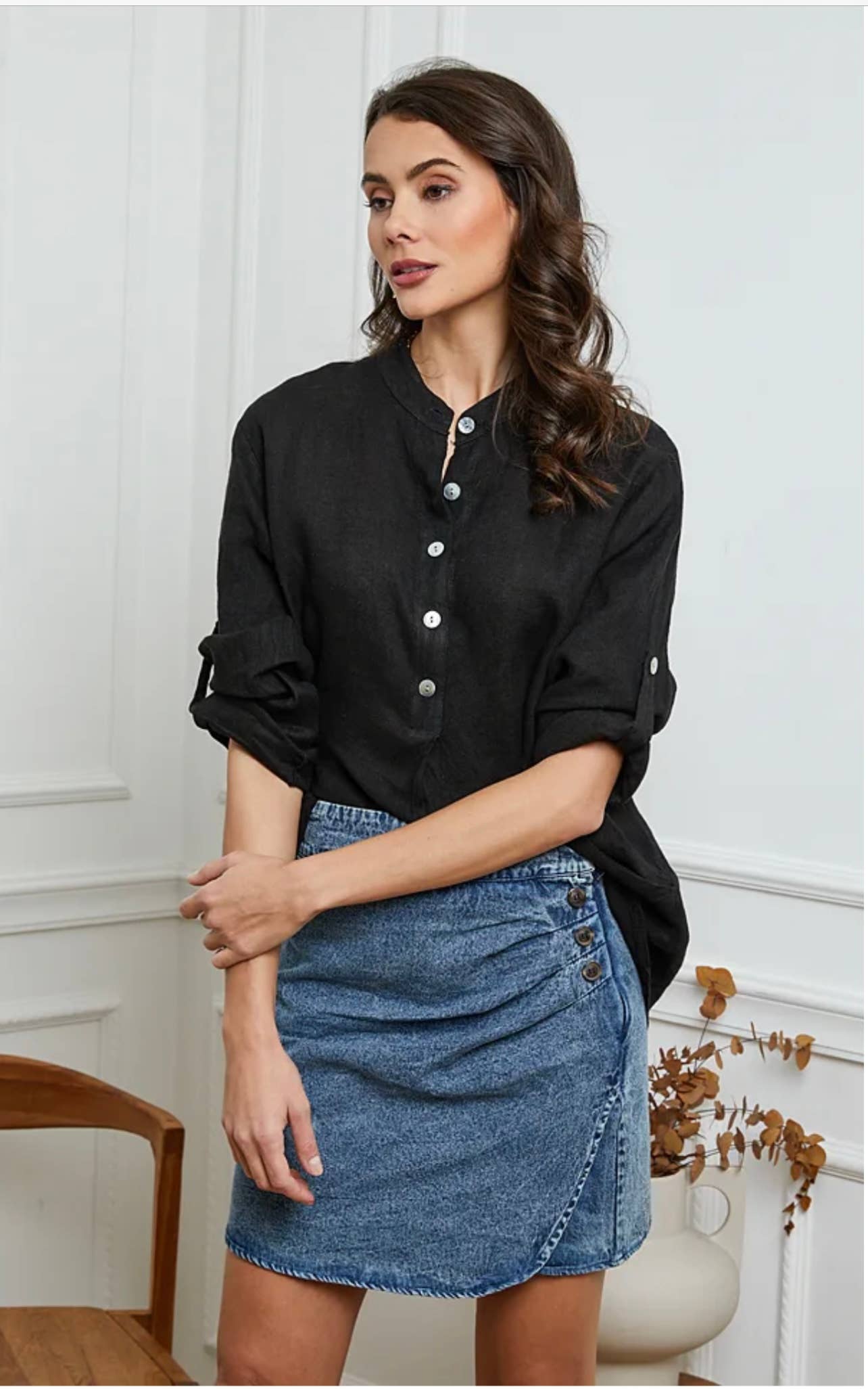linen blouse with 3/4 sleeves