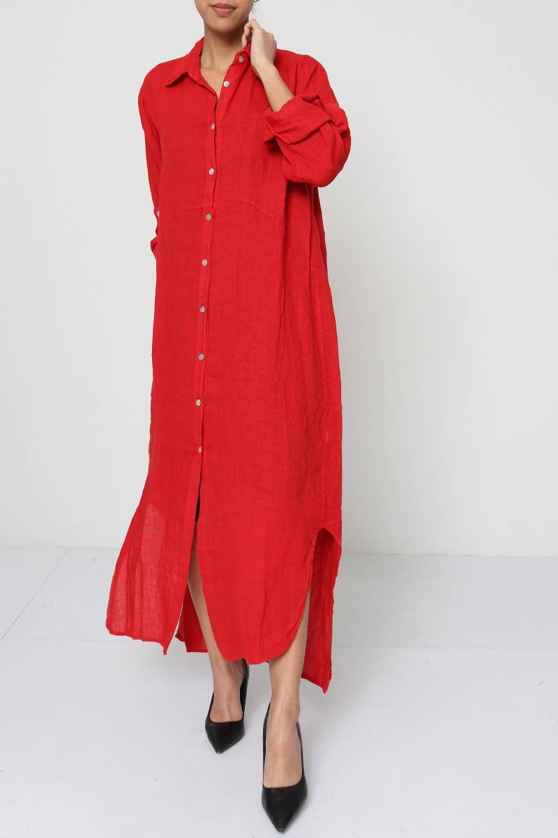 Linen long shirt dress