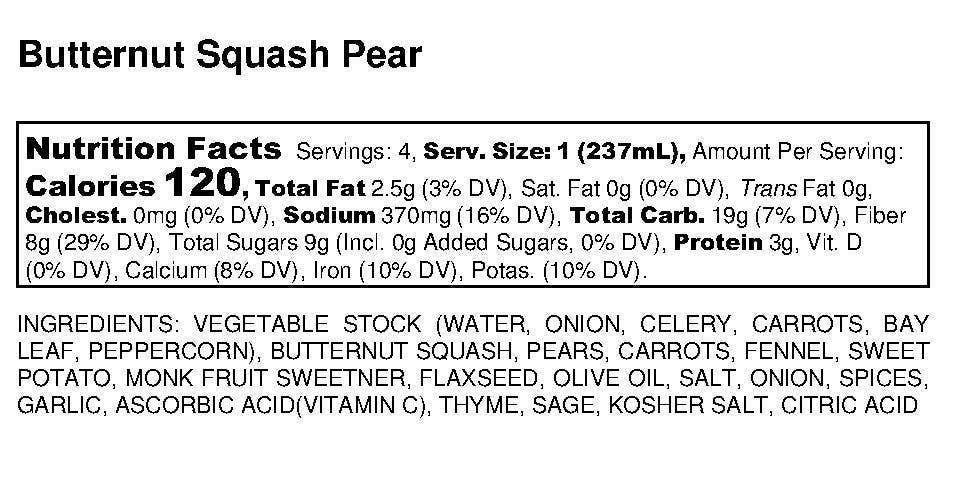 Butternut Squash Pear Soup 32 oz Plant Based & Gluten Free