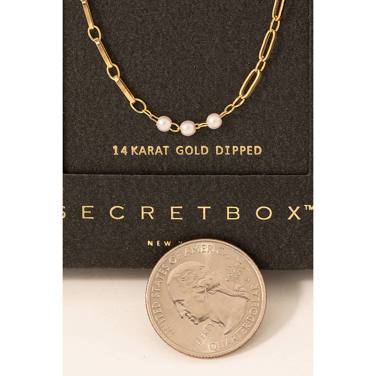 Secret Box Gold Dipped Pearl Beads Chain Necklace