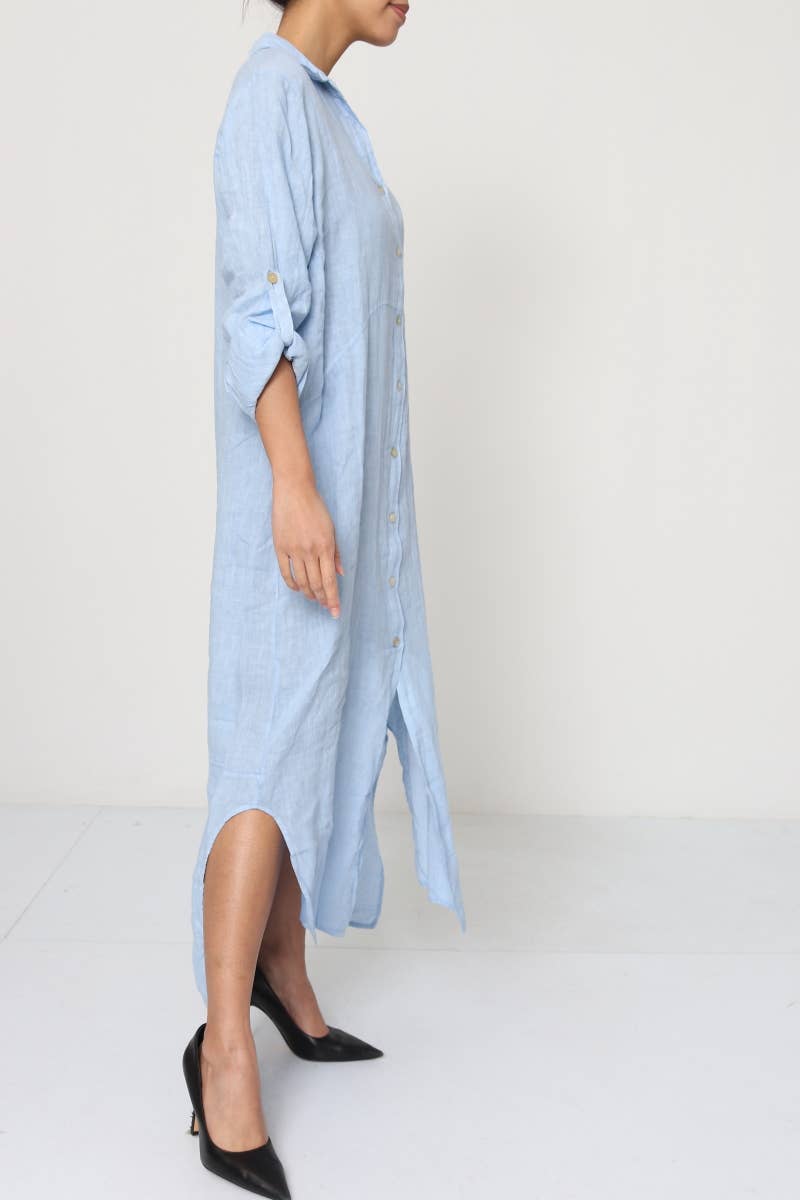 Linen long shirt dress
