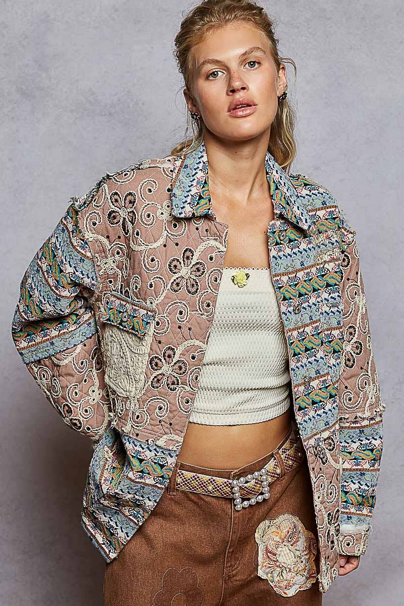 Raw edge jacquard jacket
