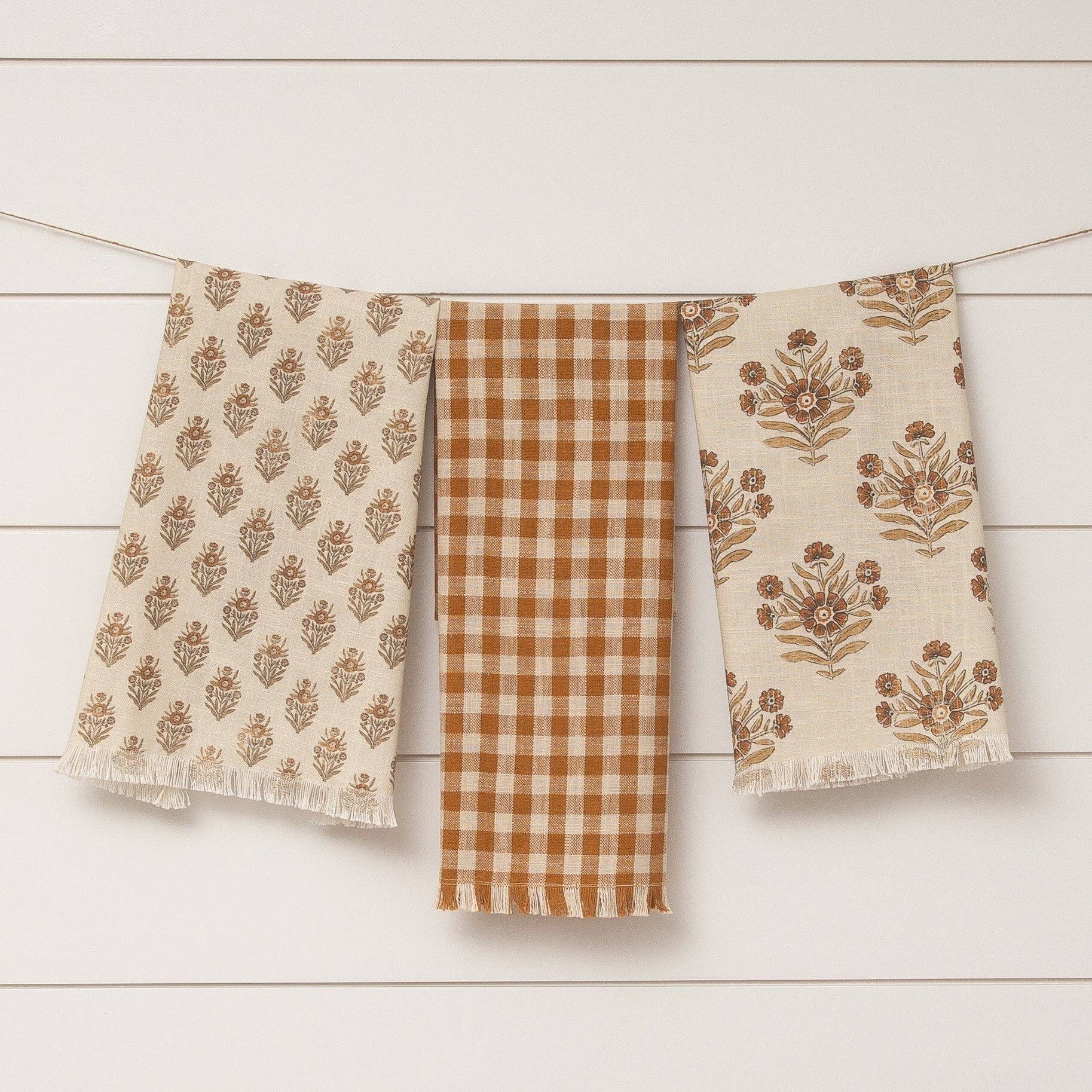 Block Print Silhouette and Check Tea Towel Set