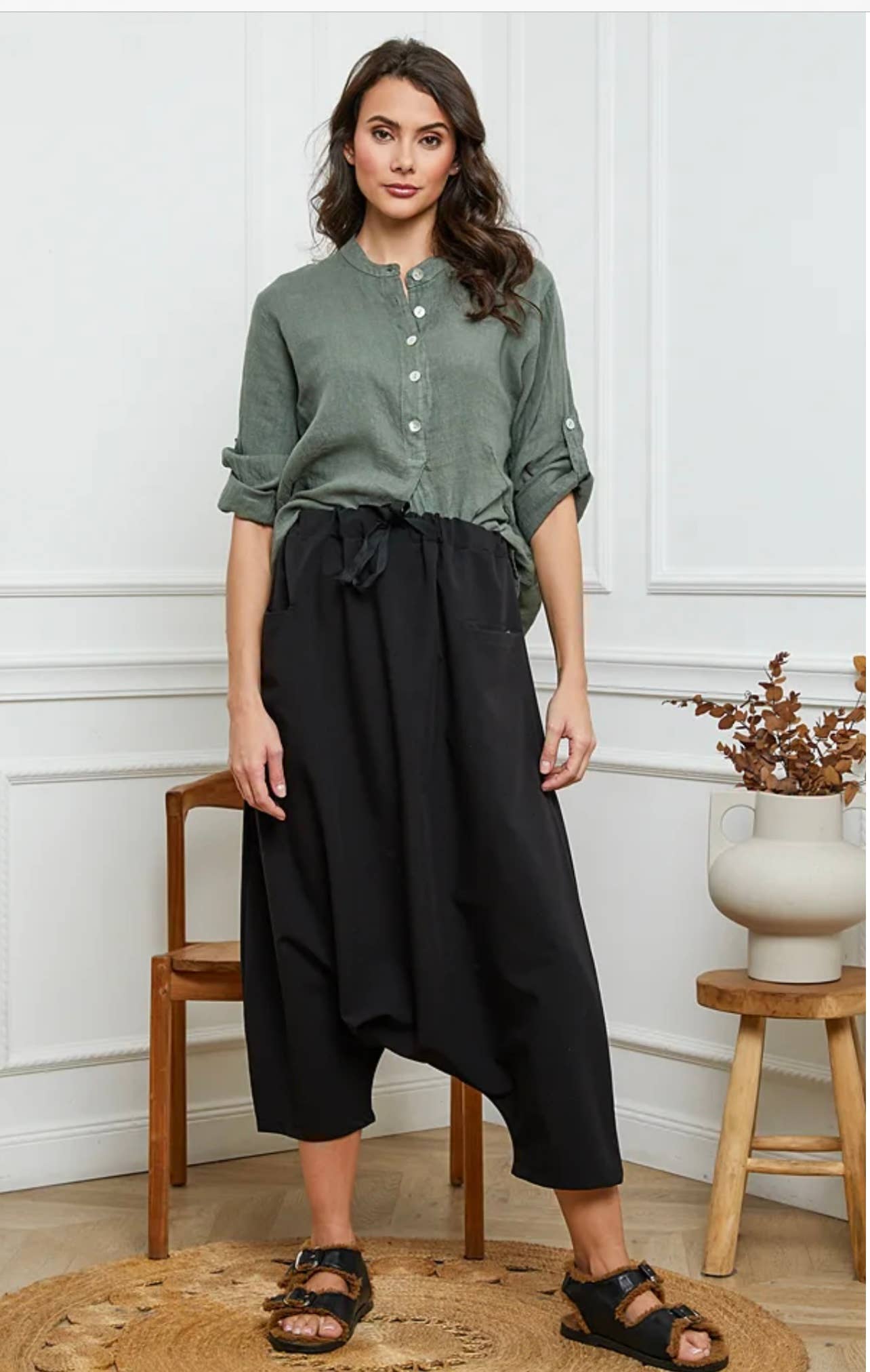 linen blouse with 3/4 sleeves