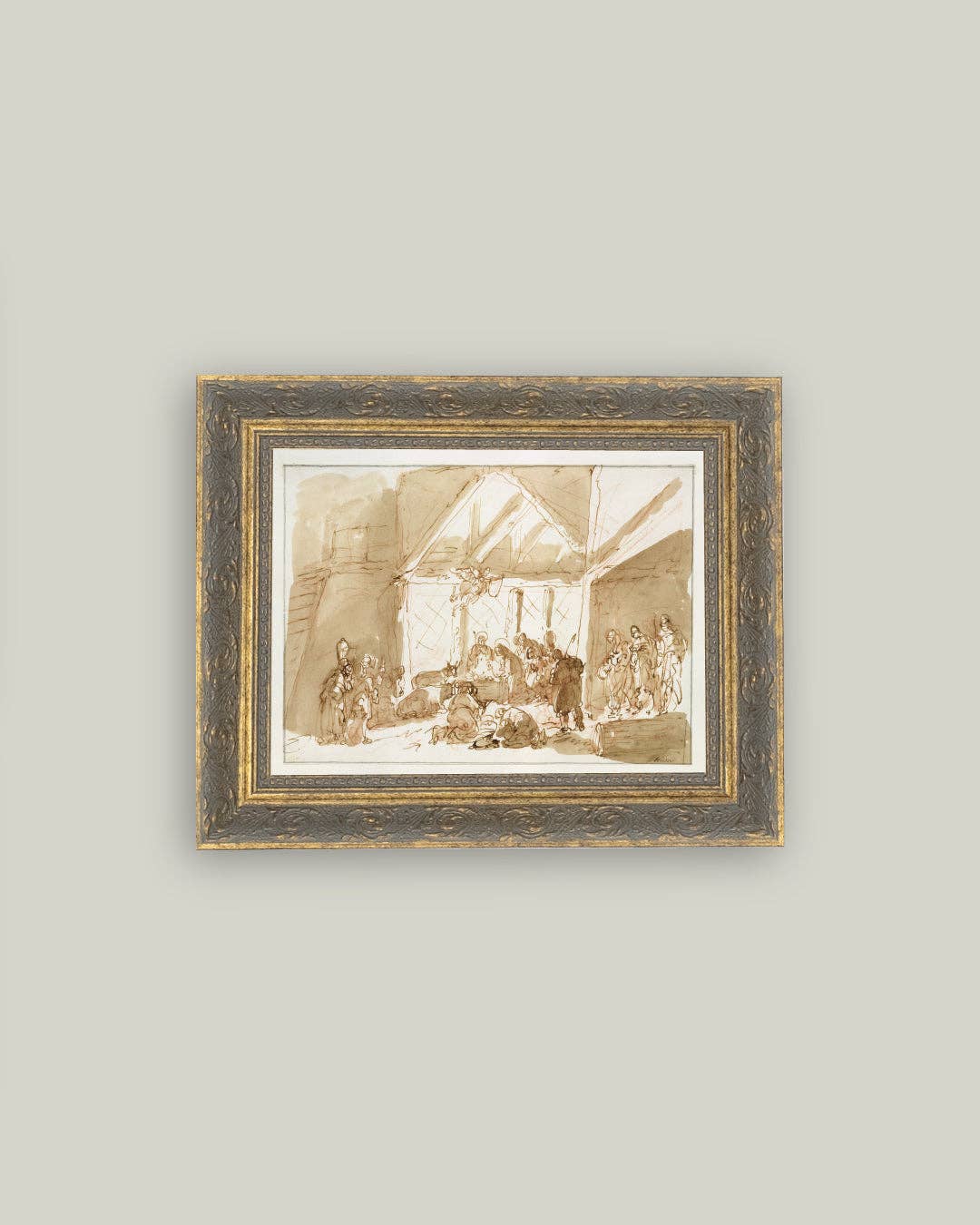 Nativity of Christ Framed Antique Art