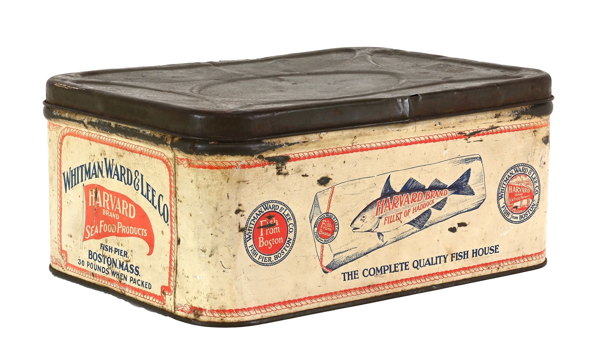 Vintage Harvard Brand Seafood Products Boston Mass. Tin Container